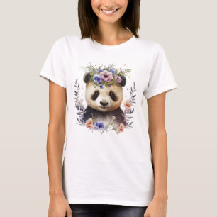 Watercolor Floral Panda Cute T-Shirt