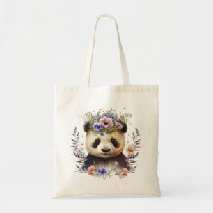 Watercolor Floral Panda Cute Tote Bag