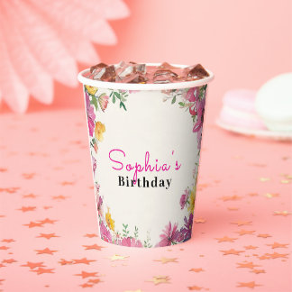 Watercolor Floral Paper Cups
