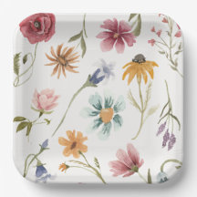 Watercolor Floral Paper Plates