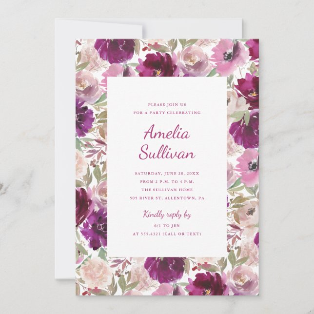 Watercolor Floral Party Invitation (Front)