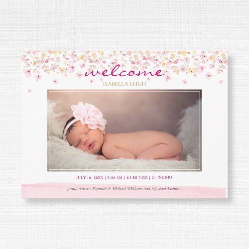 Watercolor Floral Pastel Baby Girl Photo Birth Announcement