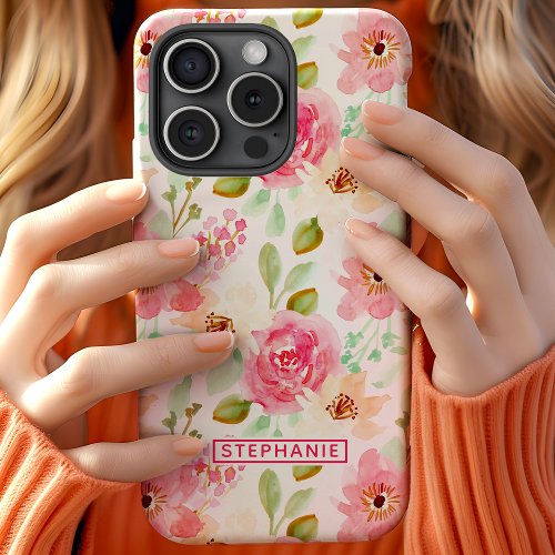 Watercolor Floral Pastel Botanical Pattern Custom iPhone 15 Case