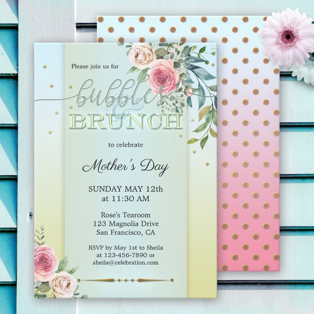 Watercolor Floral Pastel Bubbles and Brunch Invitation (Creator Uploaded)