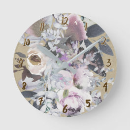 Watercolor Floral Pastel Chic Color Splash Round Clock