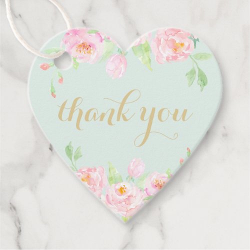 Watercolor Floral Pastel Green Thank You Favor Tags