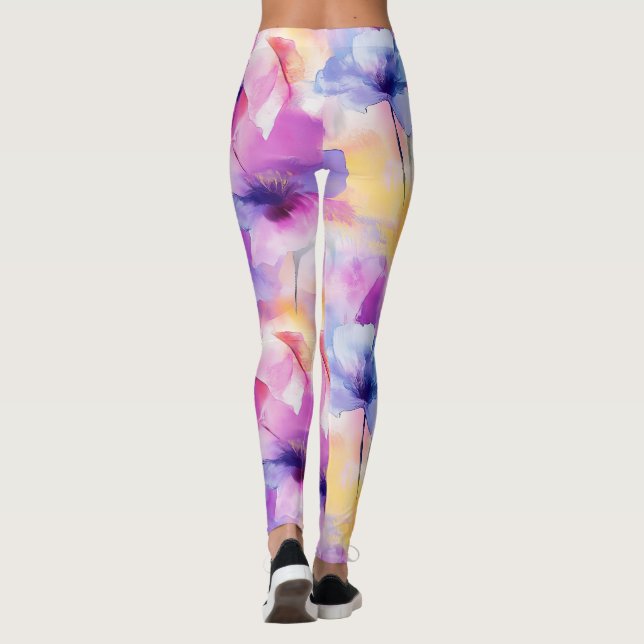 Watercolor Floral Pastel Leggings (Back)