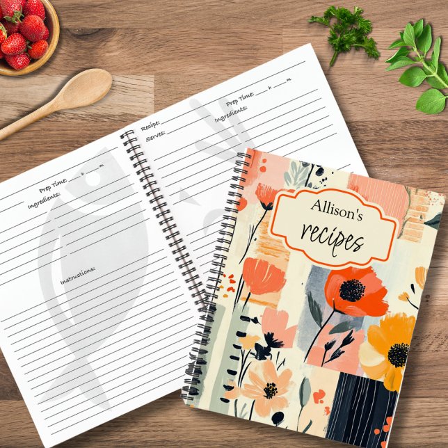 Watercolor Floral Patchwork Personalized Recipe Notebook (Creator Uploaded)