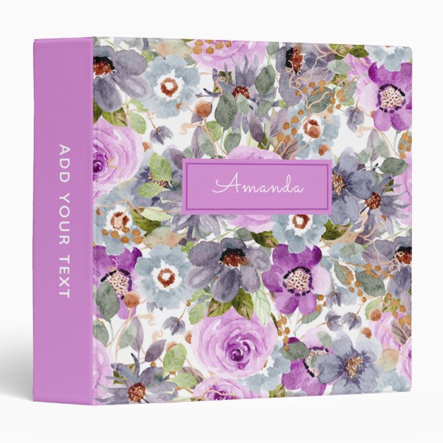 Watercolor Floral Pattern 3 Ring Binder (Front/Spine)