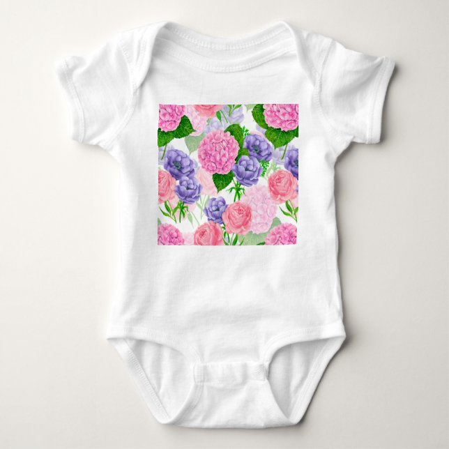 Watercolor floral pattern baby bodysuit (Front)