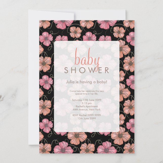 Watercolor Floral Pattern Baby Shower Invite (Front)