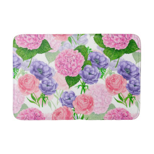 Watercolor floral pattern bath mat