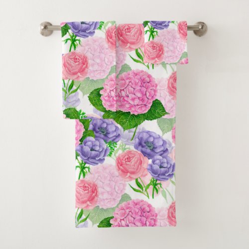 Watercolor floral pattern bath towel set