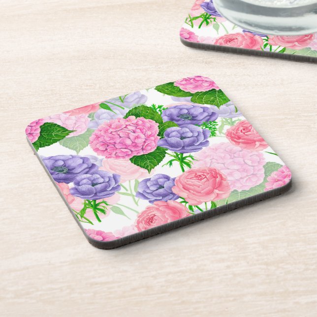 Watercolor floral pattern beverage coaster (Left Side)
