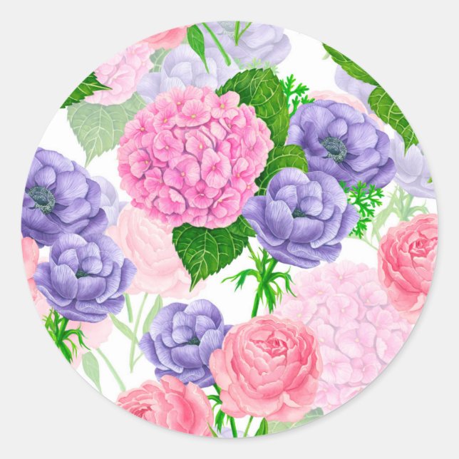 Watercolor floral pattern classic round sticker (Front)