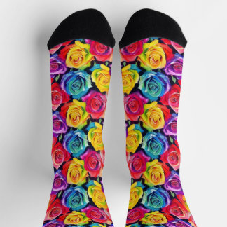Watercolor floral pattern, colorful rainbow roses socks