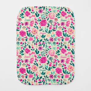 Watercolor Floral Pattern Custom Name Baby Burp Cloth
