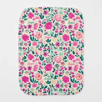 Watercolor Floral Pattern Custom Name Baby Burp Cloth by JillsPaperie at Zazzle