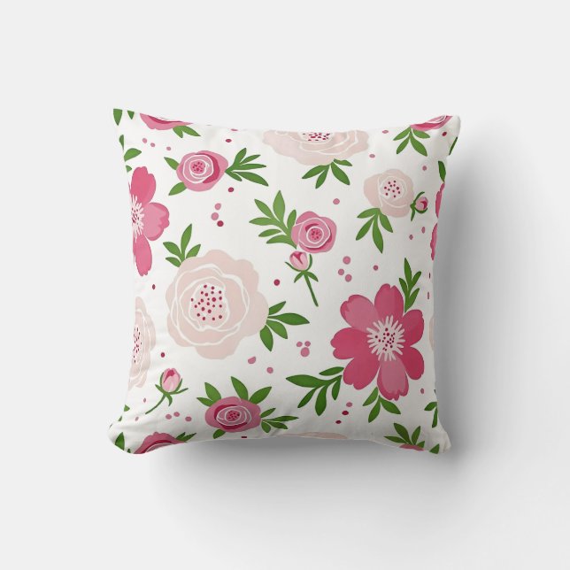 Watercolor Floral Pattern – Flat Design Throw Pillow (Front)