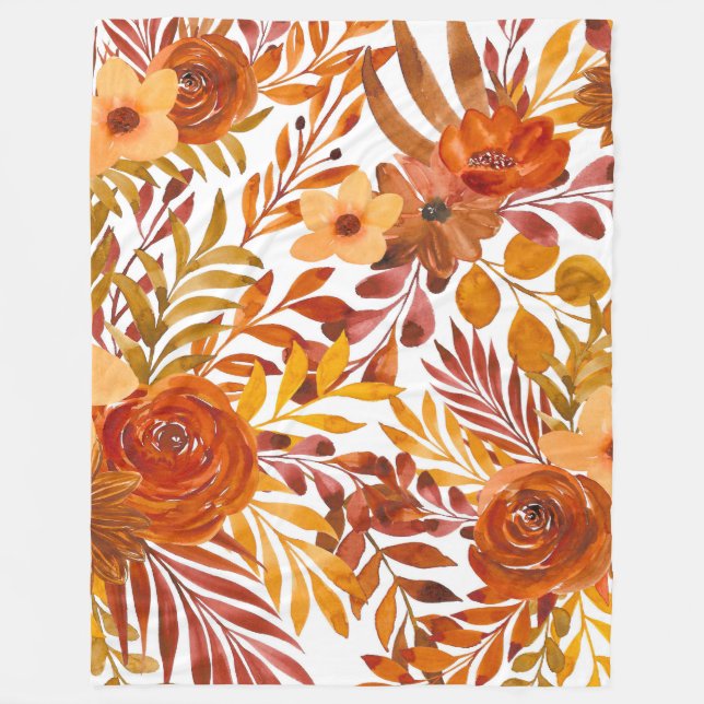 Watercolor floral pattern fleece blanket (Front)