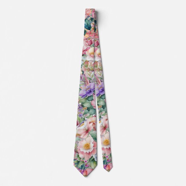 Watercolor Floral Pattern, Floral Background  Neck Tie (Front)