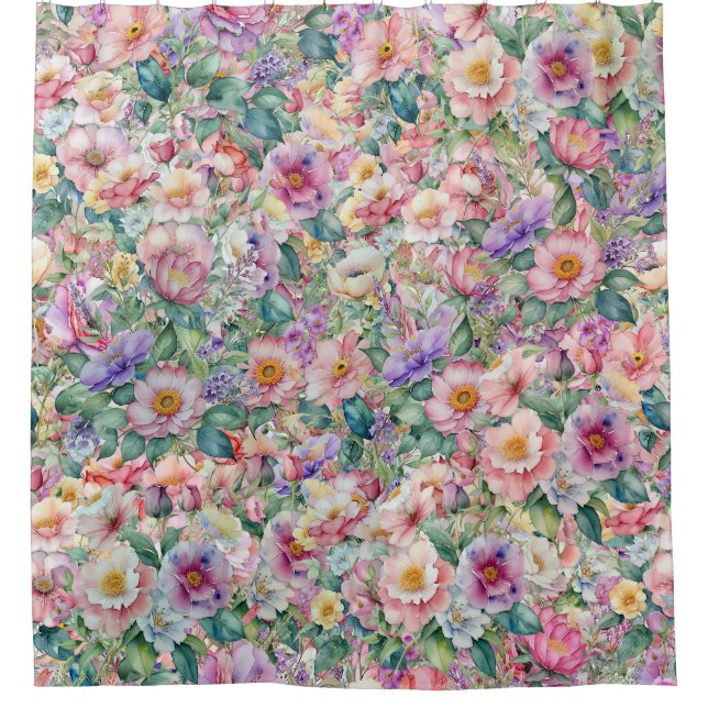 Watercolor Floral Pattern, Floral Background  Shower Curtain (Front)