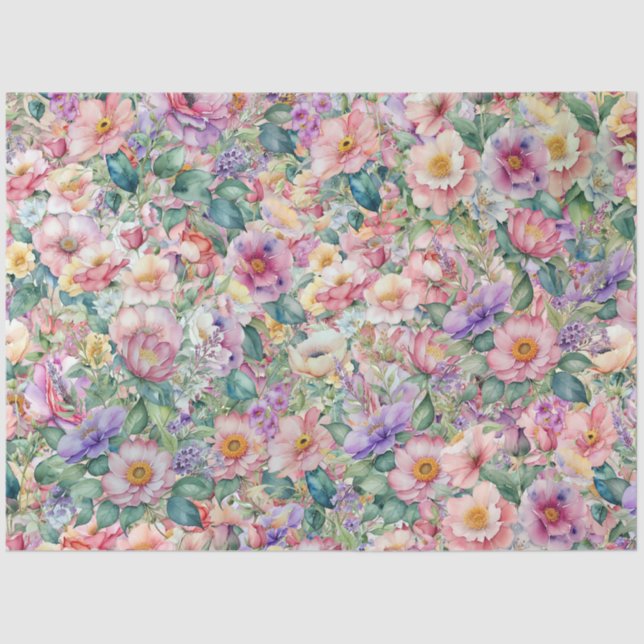 Watercolor Floral Pattern, Floral Background  Tissue Paper (Front)