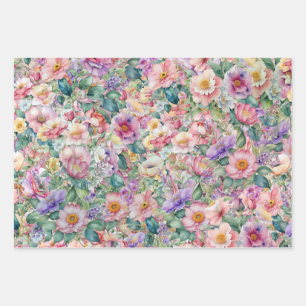 Watercolor Floral Pattern, Floral Background Wrapping Paper Sheets
