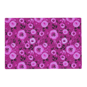 Watercolor Floral Pattern in Berry Magenta Placemat