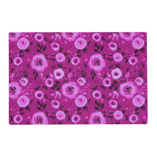 Watercolor Floral Pattern in  Berry Magenta  Placemat