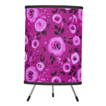 Watercolor Floral Pattern In  Berry Magenta  Tripod Lamp by DesignByLang at Zazzle