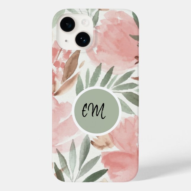 Watercolor Floral Pattern Monogram Case-Mate iPhone Case (Back)