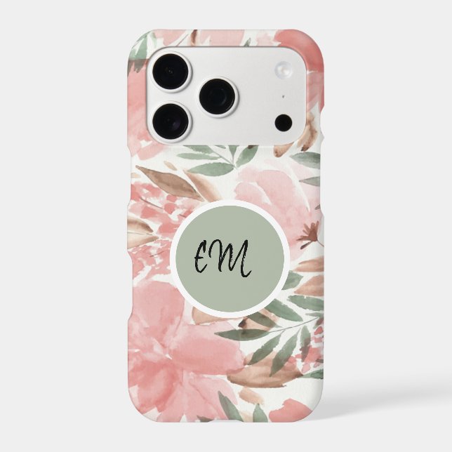 Watercolor Floral Pattern Monogram Iphone Case (Back)