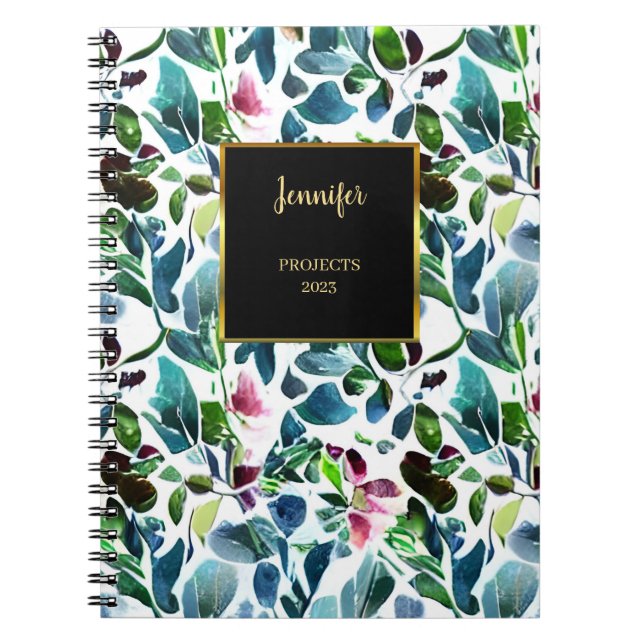 Watercolor floral pattern monogram name notebook (Front)