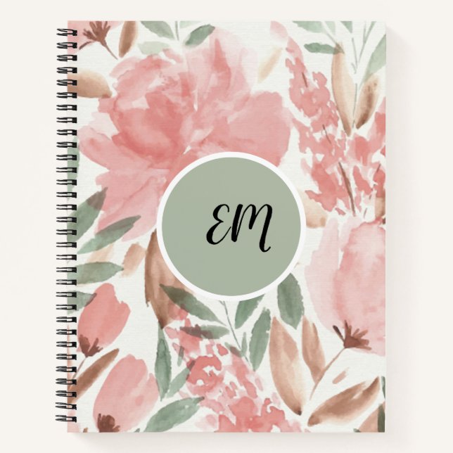 Watercolor Floral Pattern Monogram Notebook (Front)