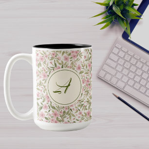 Watercolor Floral Pattern Monogram Two-Tone Coffee Mug