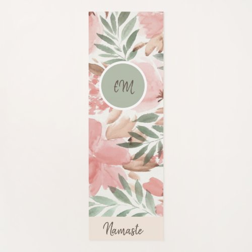 Watercolor Floral Pattern Monogram Yoga Mat