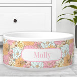 Watercolor Floral Pattern Name Pet Dog Bowl<br><div class="desc">Pawsome watercolor pastel retro spring flowers,  floral pattern,  pet bowl with a name label,  for the cutest furry girl. Easily personalize the text.- Kate Eden Art</div>