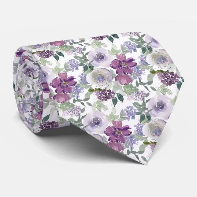 Watercolor Floral Pattern Neck Tie (Rolled)