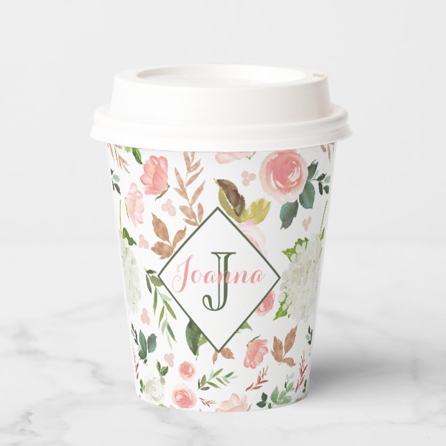 Watercolor Floral Pattern  Paper Cups (Front)