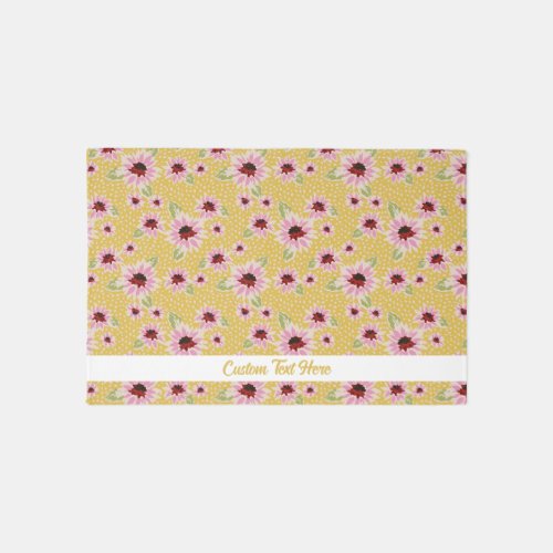 Watercolor Floral Pattern Personalized Custom Text Rug