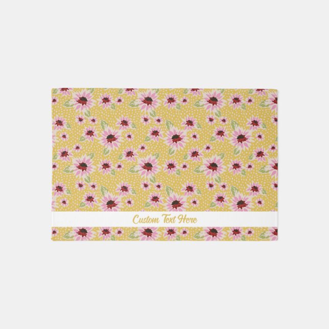 Watercolor Floral Pattern Personalized Custom Text Rug (Front)