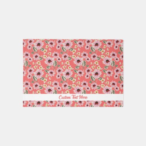 Watercolor Floral Pattern Personalized Custom Text Rug