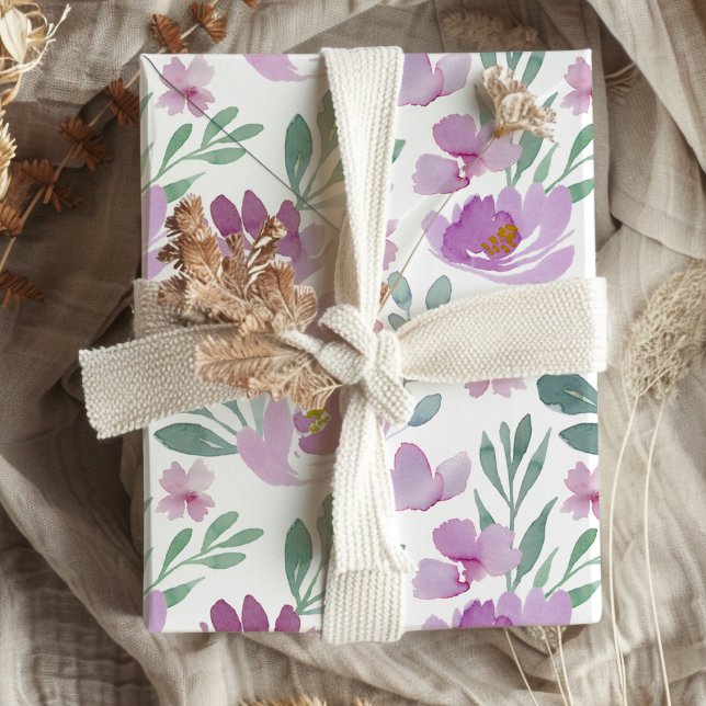 watercolor floral pattern pink and purple wrapping paper (Creator Uploaded)