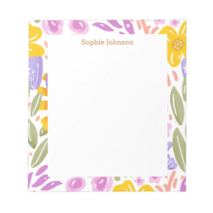 Watercolor Floral Pattern Pretty Personalized Notepad