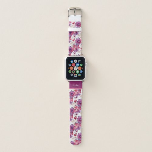 Watercolor floral pattern red blue purple apple watch band