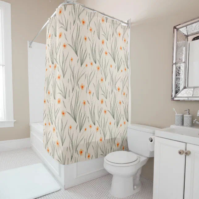 Watercolor floral pattern with orange flowers shower curtain Zazzle