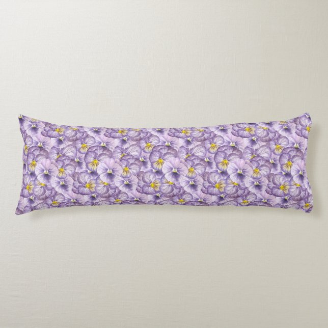 Watercolor floral pattern with violet pansies body pillow (Front)