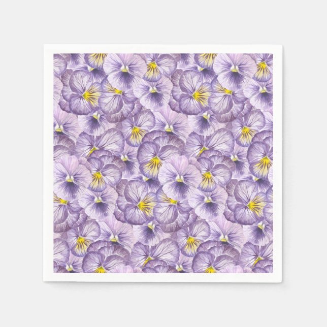Watercolor floral pattern with violet pansies napkins (Front)