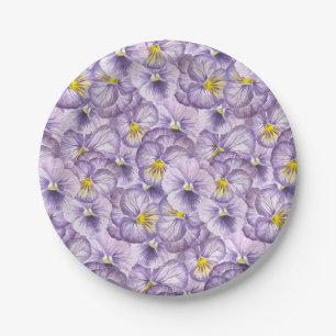 Watercolor floral pattern with violet pansies paper plates